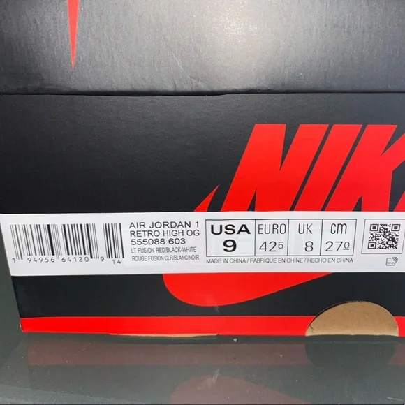 Nike Air Jordan 1 Retro High OG ‘Light Fusion Red’ Men’s Sz9
